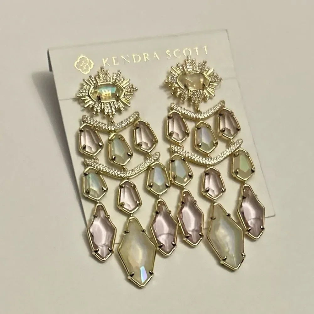 Kendra Scott Alexandria Gold Crystal Tiered Statement Drop Earrings NWT - Picture 4 of 6